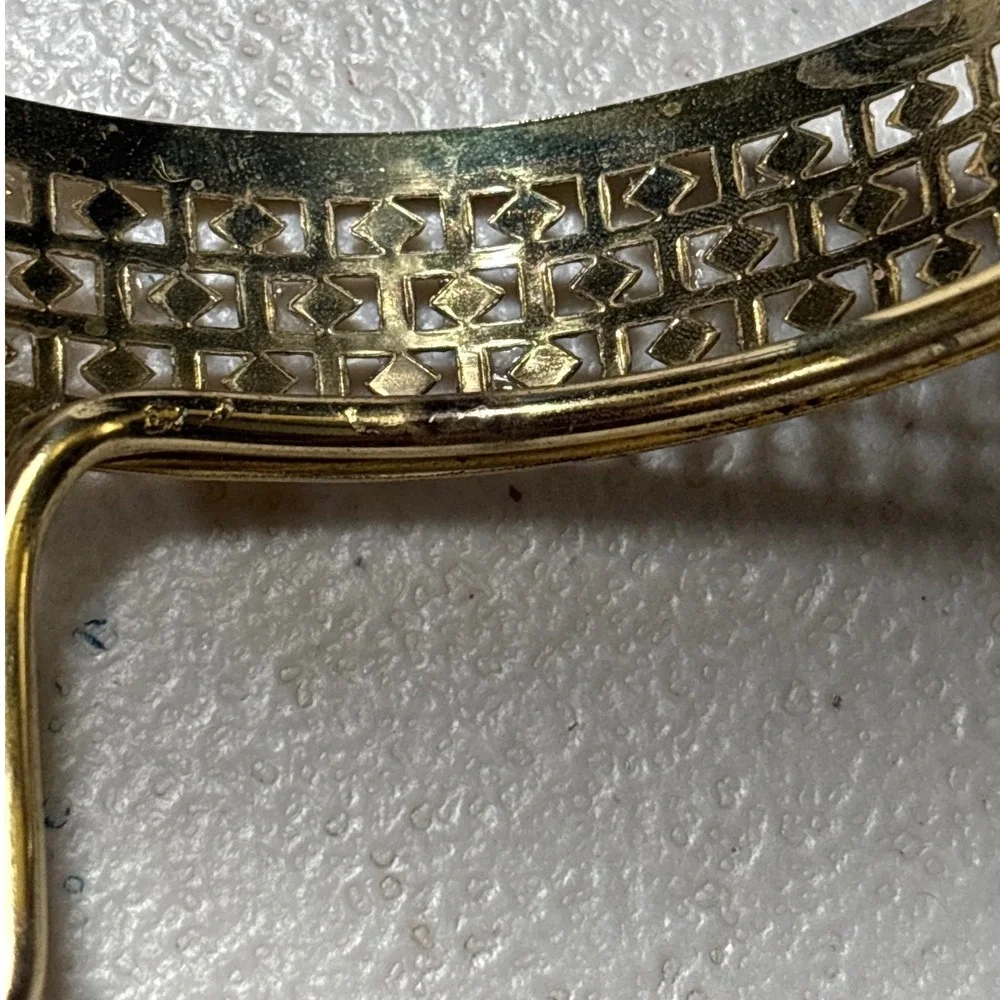 Dip Bowl Holder Gold Tone Pierced Metal Clip On Chip Bowl Accessory Vintage